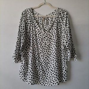 Grand & Greene Womens White Black Split Neck Polka Dot Blouse Top Size L